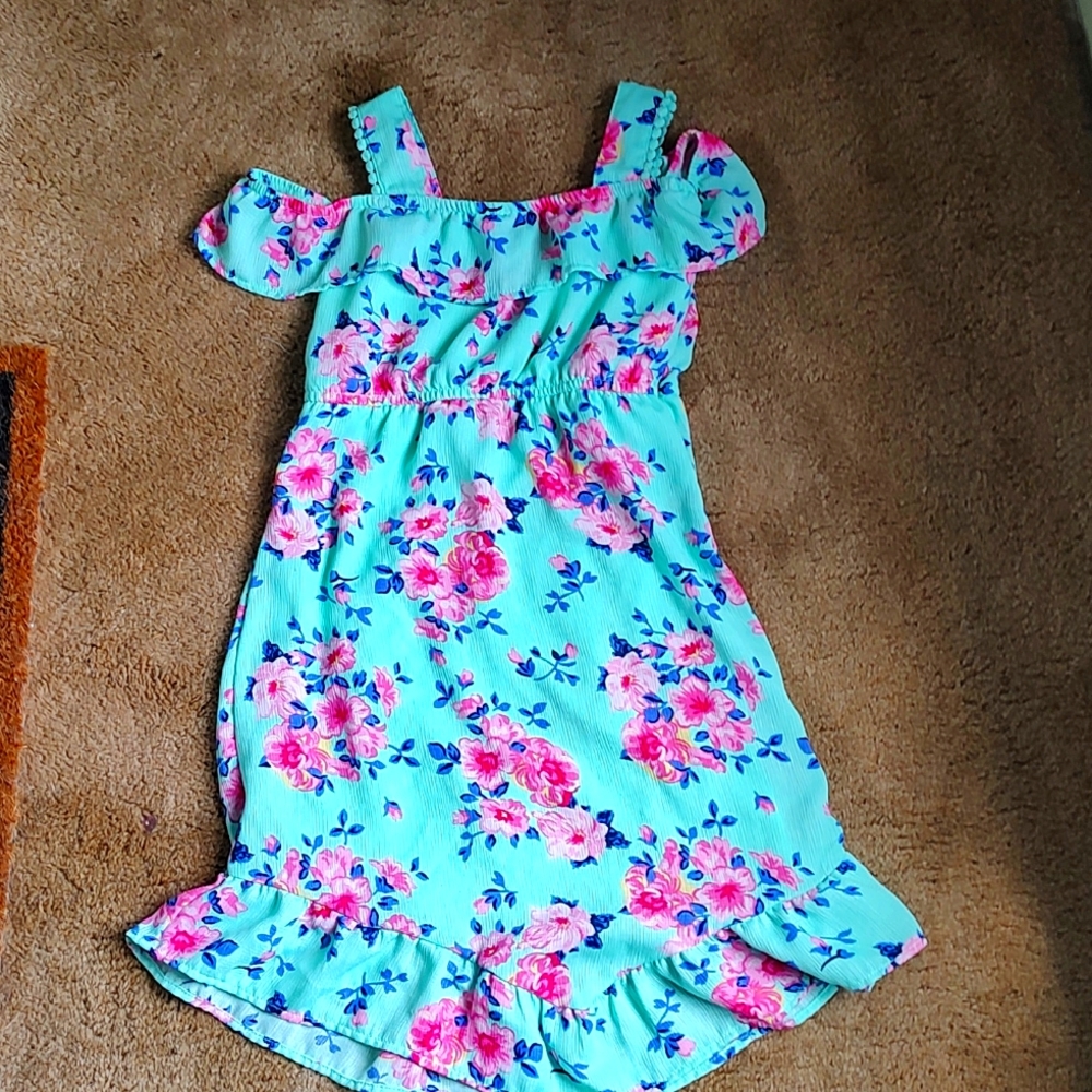 7/8 girls long dress, pink, dark blue, teal